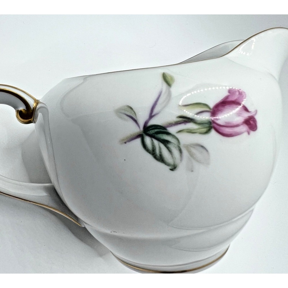 Wentworth China Cameo Rose Creamer and Covered Sugar Bowl Eterna Shape Gold Trim - Picture 14 of 16